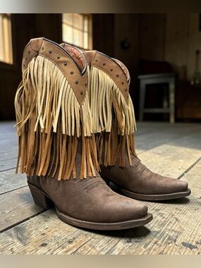 REDNECK RIVIERA Fringe Western Boots Brown Size 7 Festival Boot